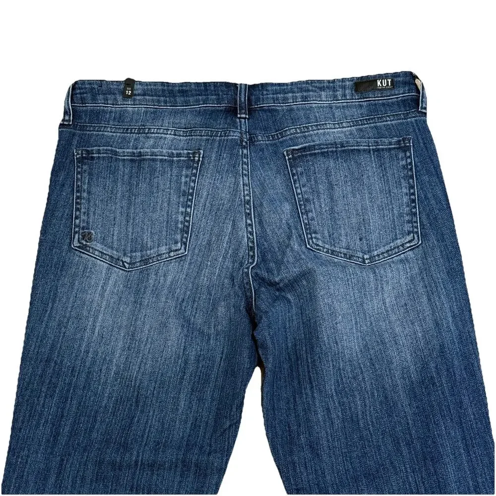 NEW KUT from the Kloth Catherine Boyfriend Jeans 12 Blue Dark Wash Distressed